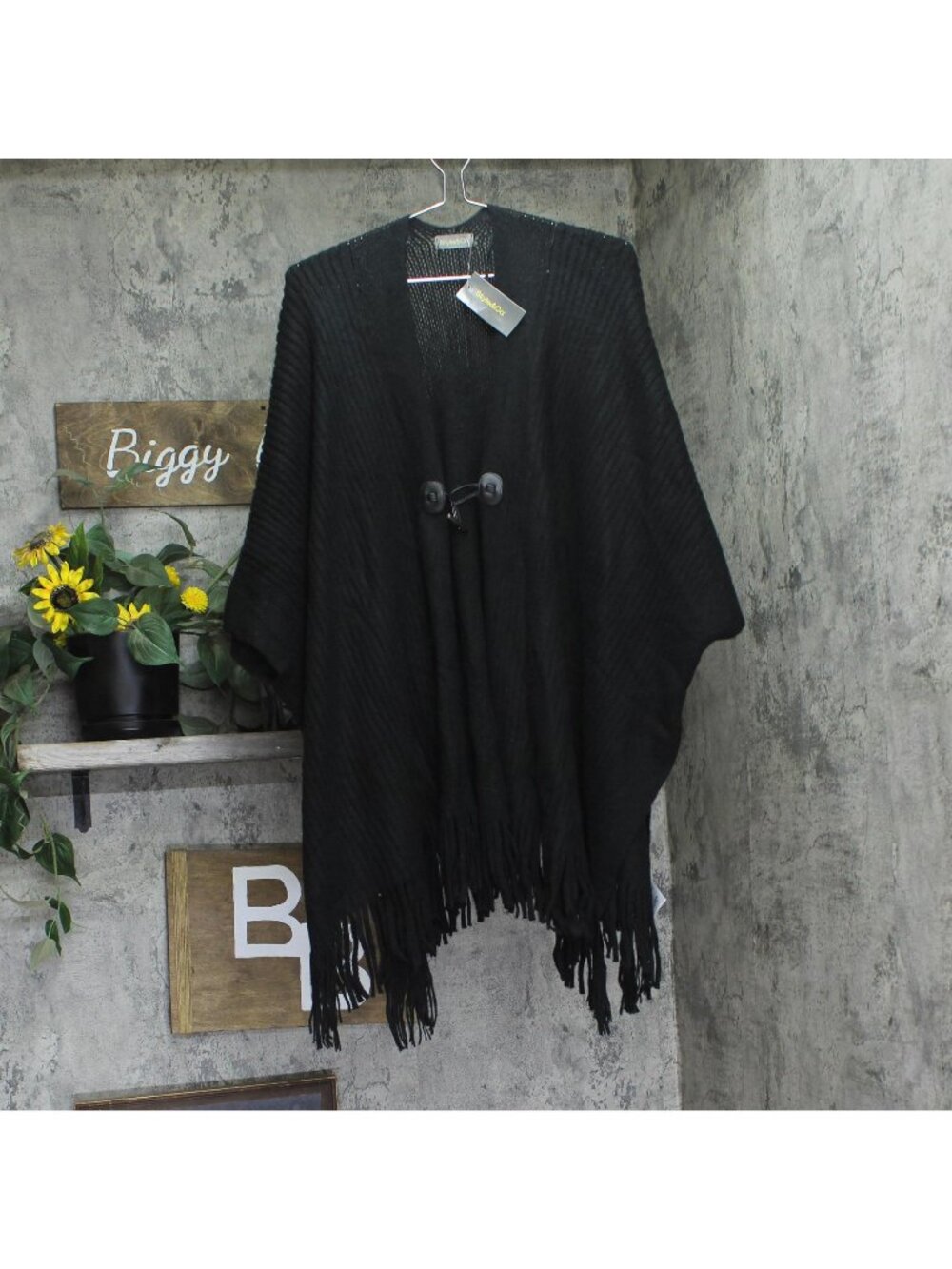 NWT Style & Co. Womens Solid Ribbed Toggle Topper Chunky Fuzzy SC4642501 Black